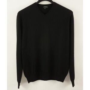 Club Monaco 100% Merino Wool Fine Knit V-Neck Sweater Men's‎ XL Black Ribbed